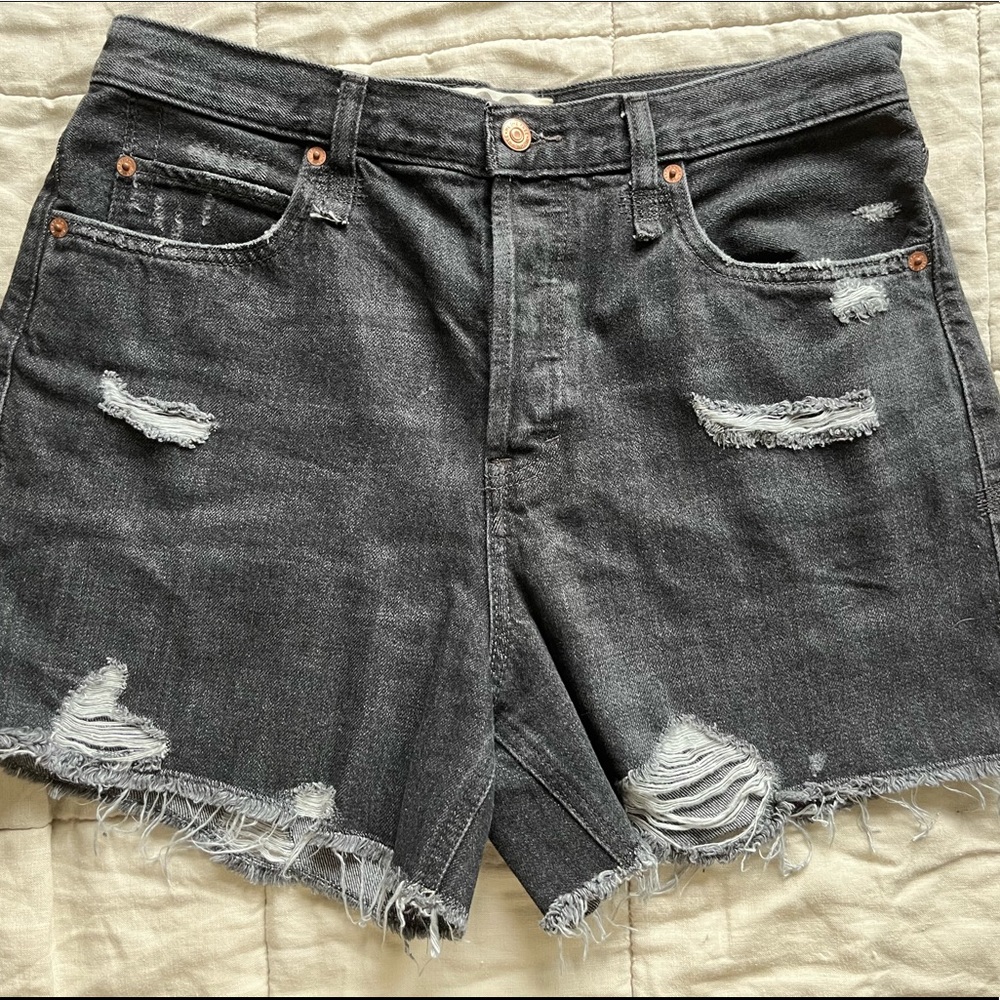 Free People We The Free Button Up Distressed Denim Shorts